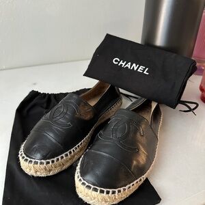 CHANEL Black Leather Espadrilles